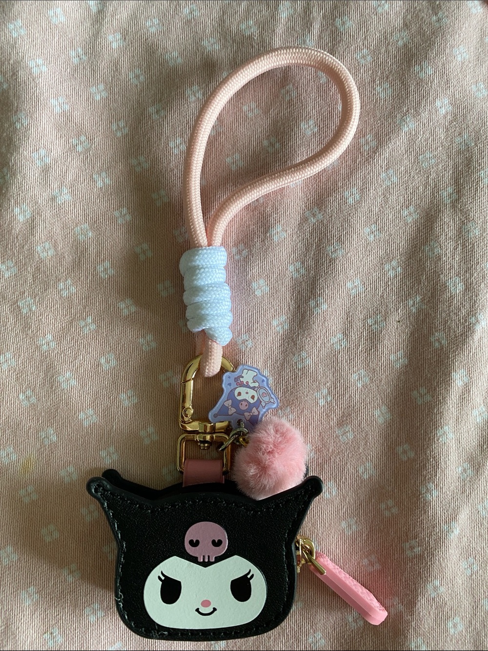 NWOT Hand Crafted Kuromi-Inspired Character Pouch with Pom Charm keychain💜🖤